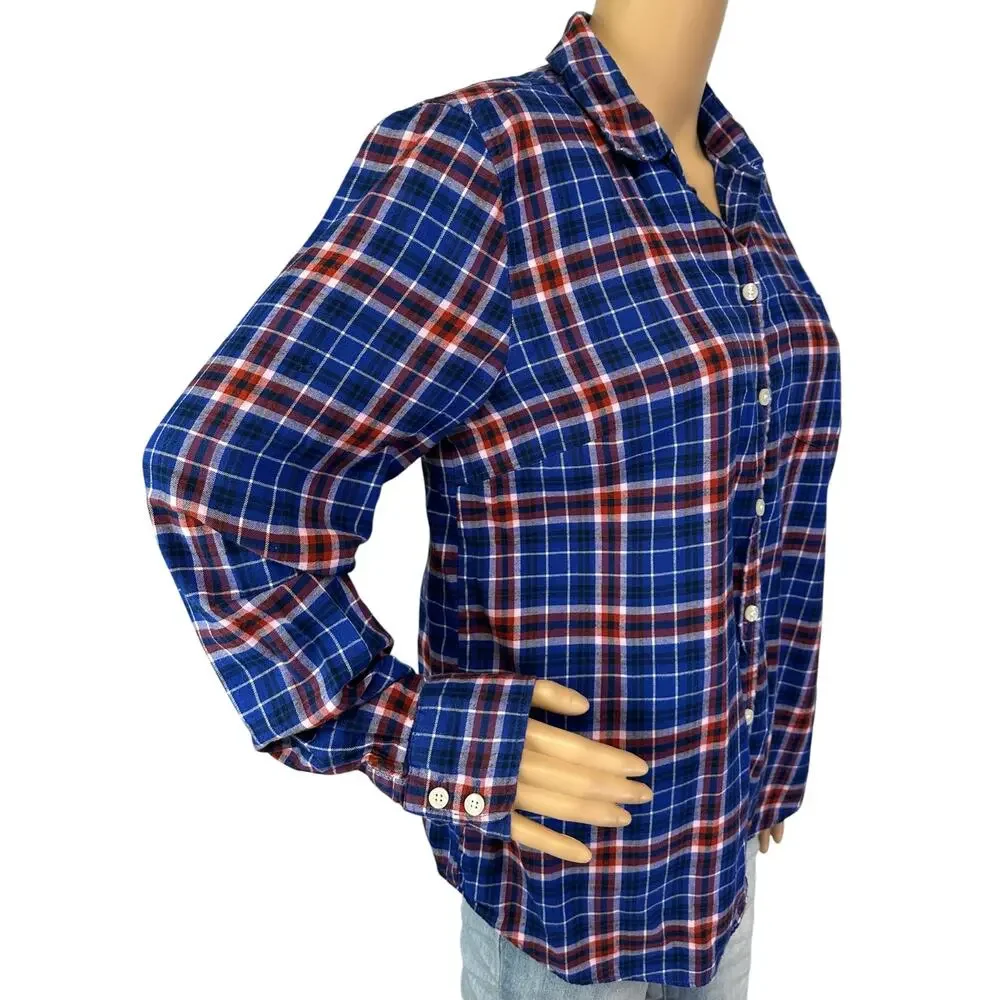 J. Crew Boy Fit Flannel Shirt Blue Cinnamon Pink G7627 Size M